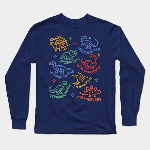 Types of Dinosaurs Dino Identification - Cute Dinosaur Lover Long Sleeve T-Shirt by OrangeMonkeyArt